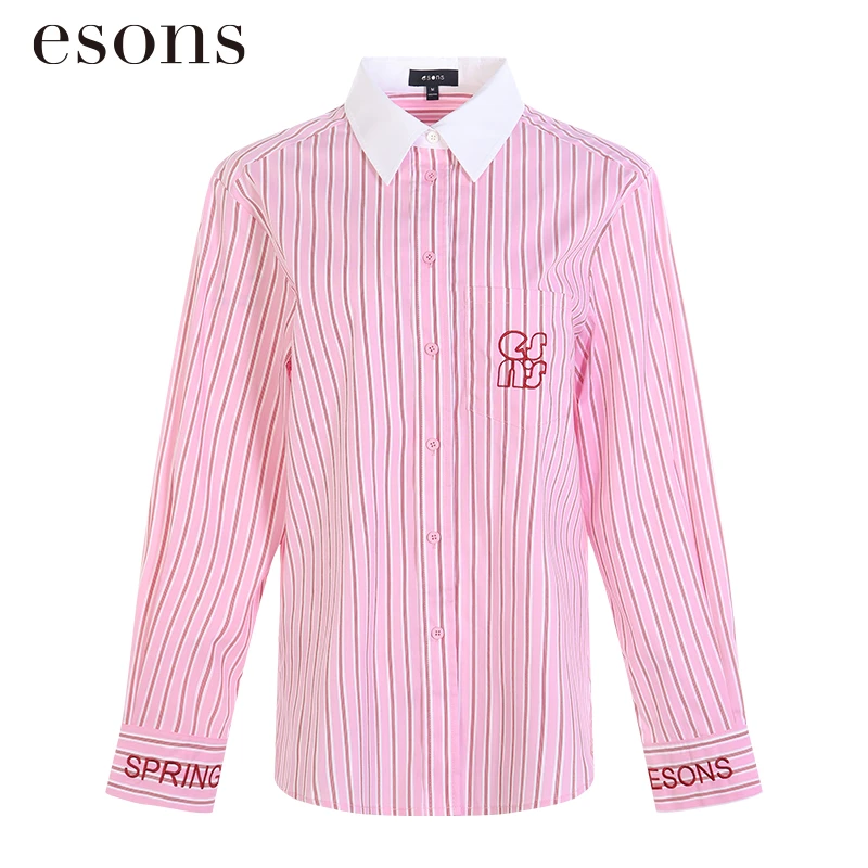 esons/爱城市 优雅摩登条纹字母长袖衬衫35212970