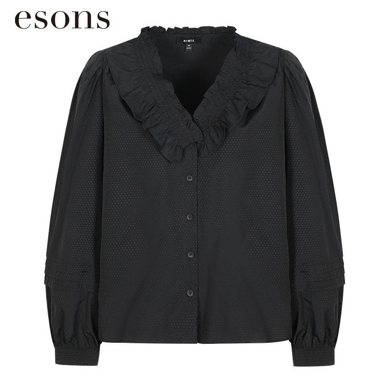 esons/爱城市木耳边V领口长袖衬衫34611190