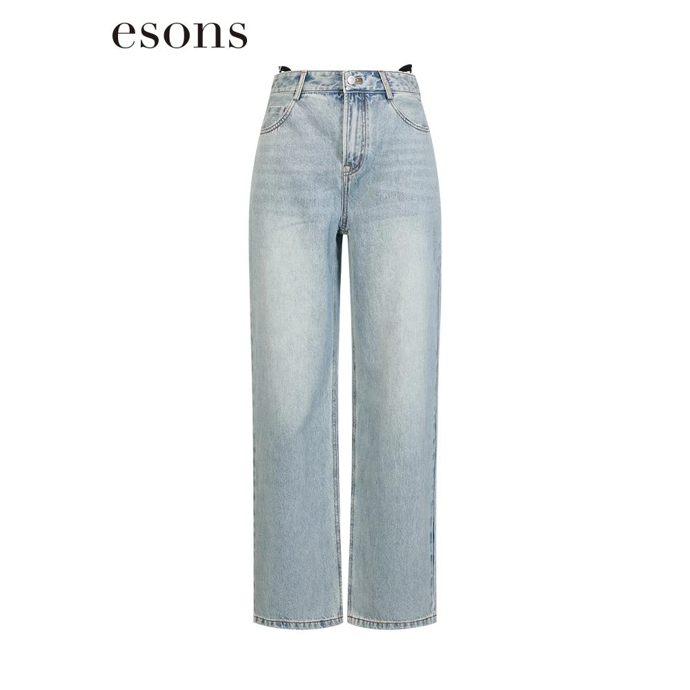 esons/爱城市直筒浅色牛仔长裤休闲裤34657580
