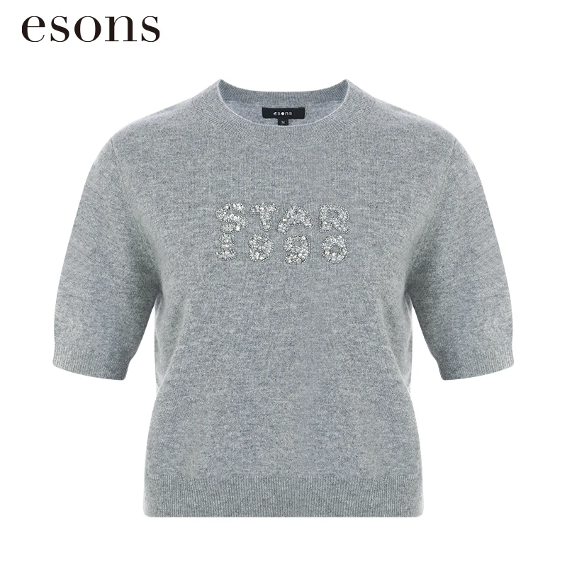 esons/爱城市【商场同款】法式纯羊毛法式短袖套头针织衫女35688010