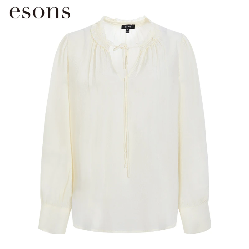 esons/爱城市花边V领系带优雅衬衫34812330