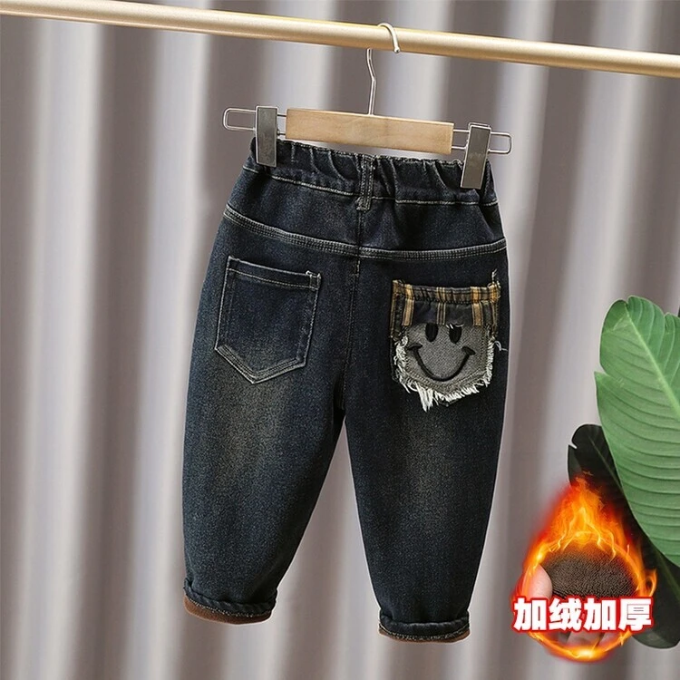 儿童裤子男童2023新款爆款男童潮流帅气裤子宝宝牛仔裤加绒男宝