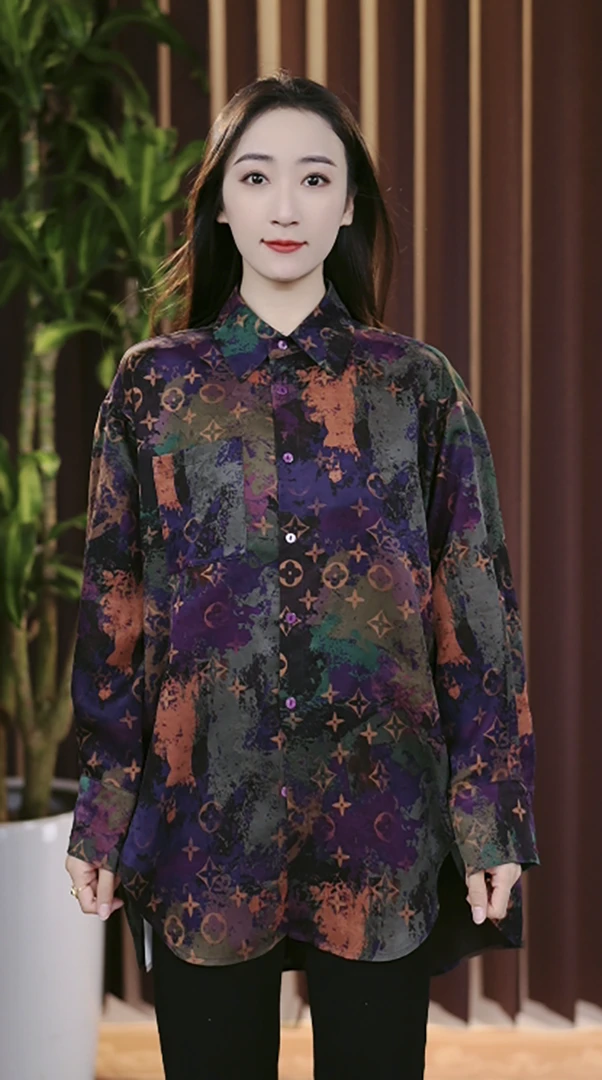 [金小妍服饰]香云纱角罗桑蚕丝长袖显瘦星河璀璨衬衣JXY25S015