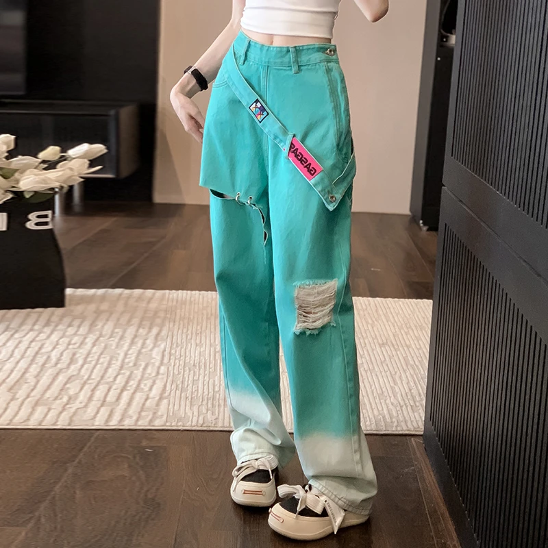 夏季多巴胺休闲运动套装女夏季时尚炸街减龄洋气渐变牛仔阔腿裤