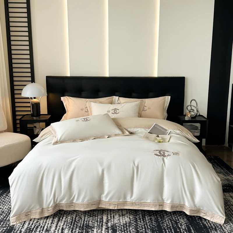 香奈芙 100支全棉新疆阿克苏长绒棉高端刺绣拼接工艺款四件套