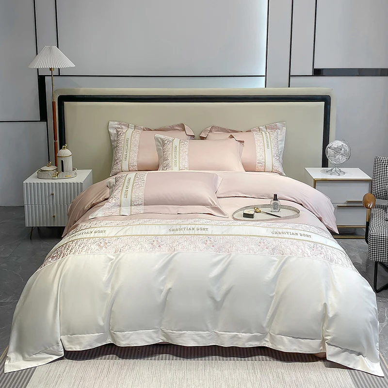 花迪 100支全棉新疆阿克苏长绒棉高端刺绣拼接工艺款轻奢四件套