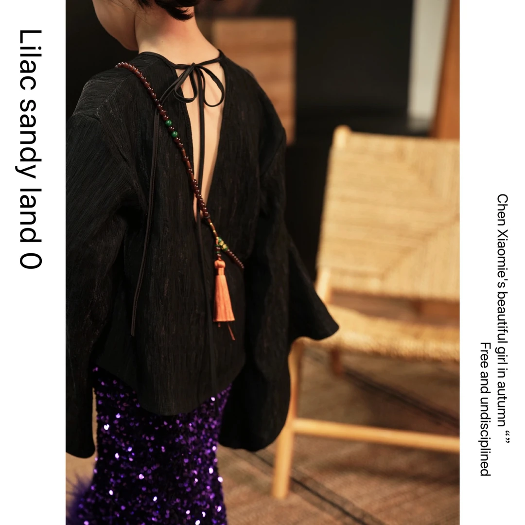 【松烟】8091#新中式汉服国风黑色新中式汉服喇叭袖衬衫