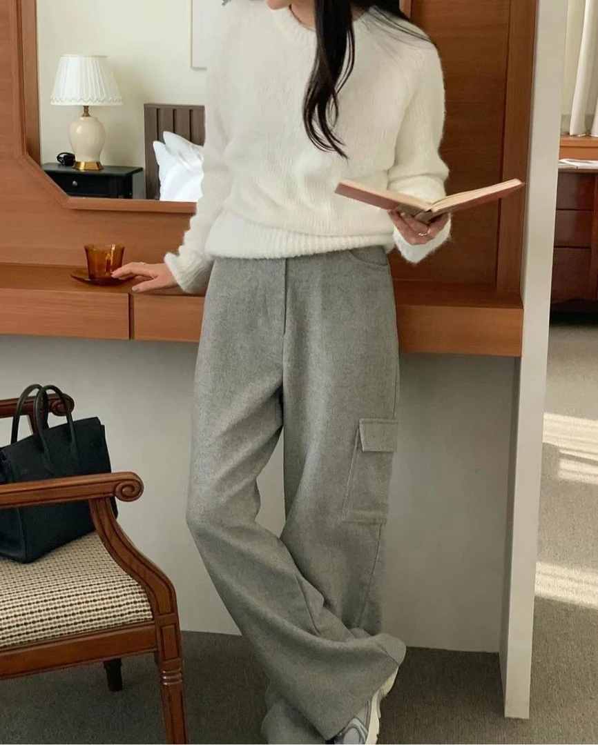 直筒显瘦加绒休闲高腰女款现韩国东大门2025新款女装  704i  裤子