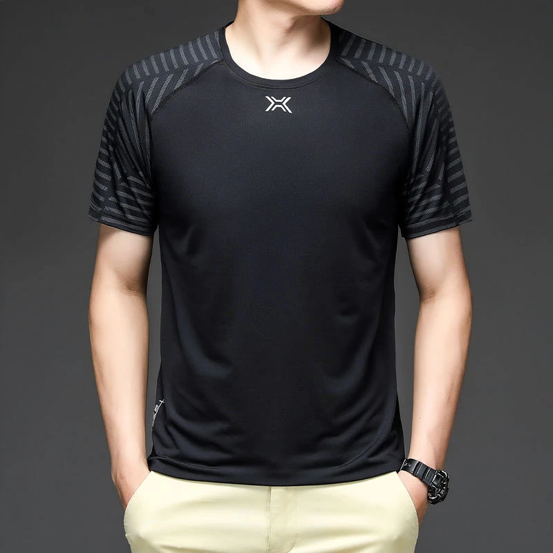 宽松潮流冰丝T恤透气健身修身衣t恤休闲男士半袖短袖T恤大码弹力