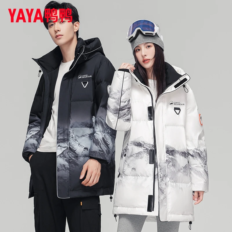 YAYA/鸭鸭冬季时尚情侣款90绒羽绒服宽松防风中长款加厚潮流外套