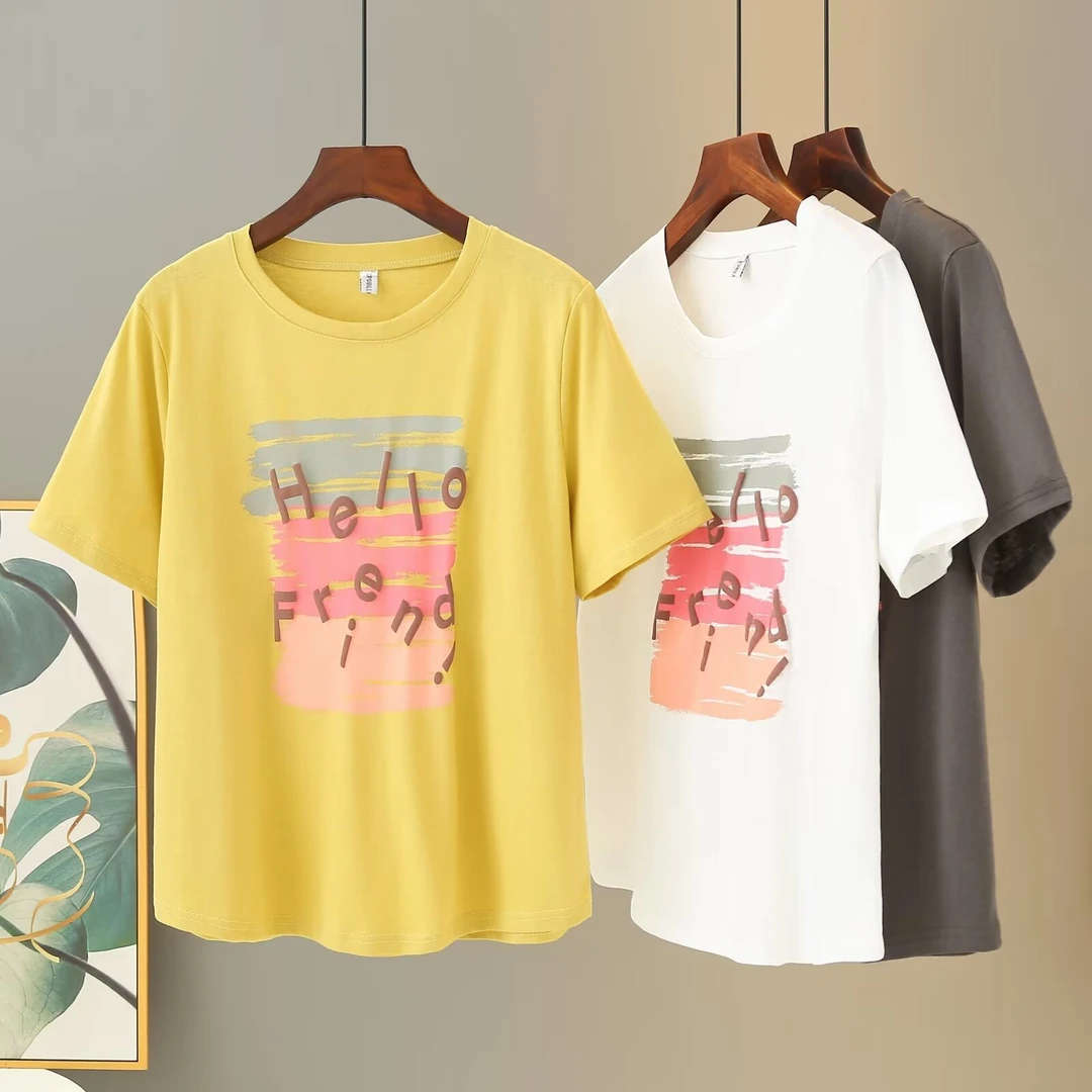 胖妹妹大码女装夏季新款洋气印花字母短袖T恤显瘦上衣200斤