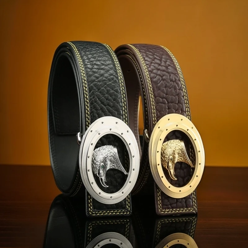 进口野牛皮真皮男士皮带休闲百搭风真牛皮男式腰带经典裤腰带男款