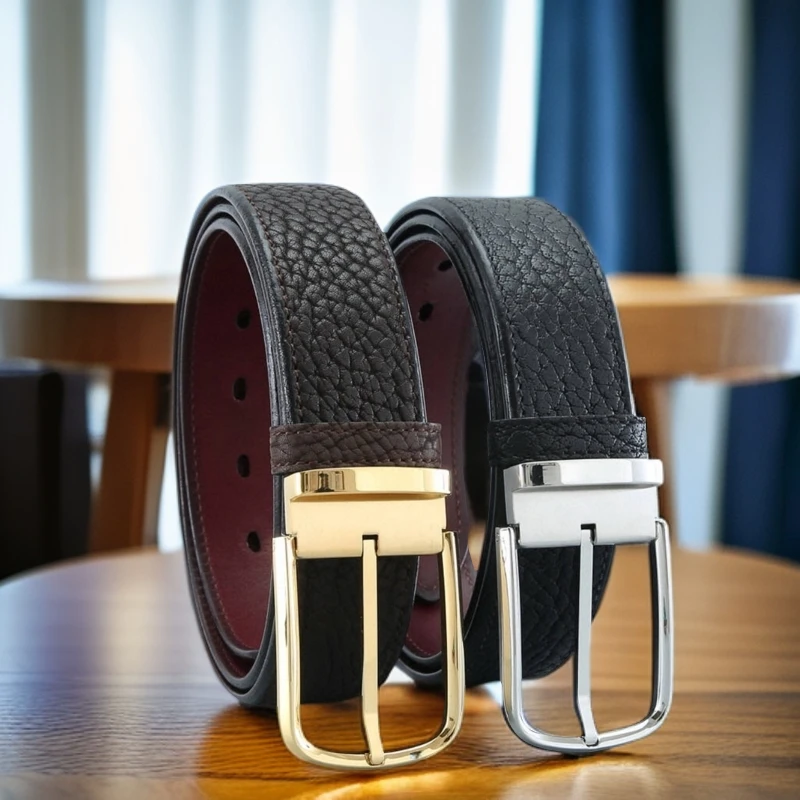 进口狂野风针扣男士真牛皮皮带高档商务百搭头层牛皮真皮腰带经典