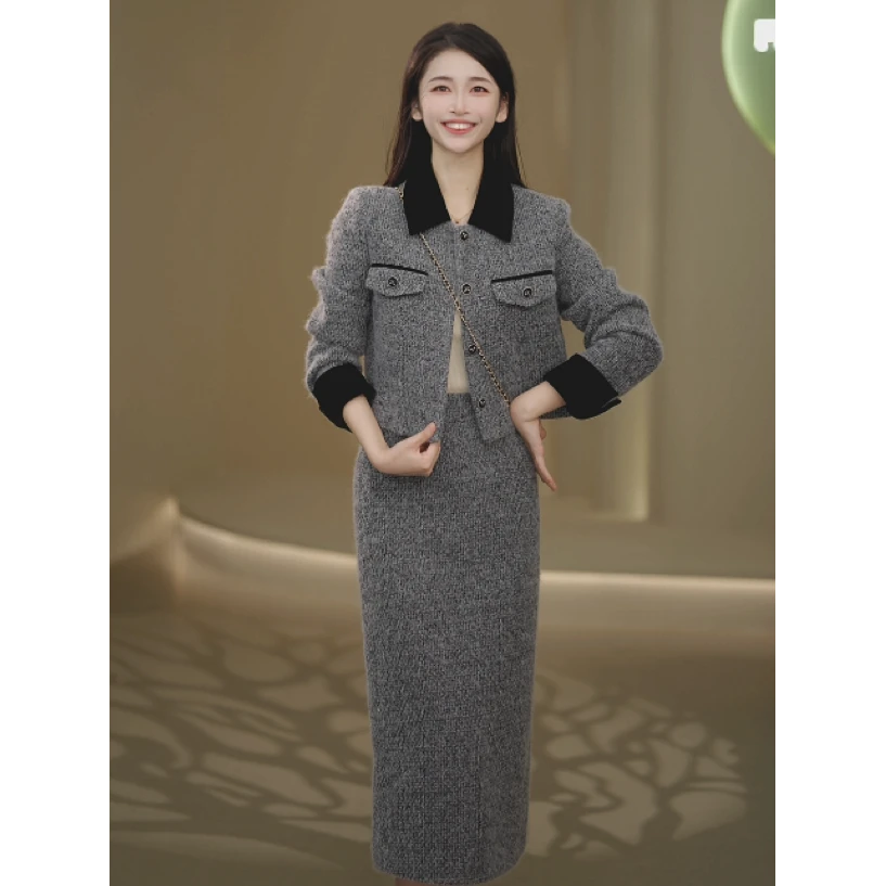 女装2024秋冬轻奢高级感小香风套装外套半身裙两件套