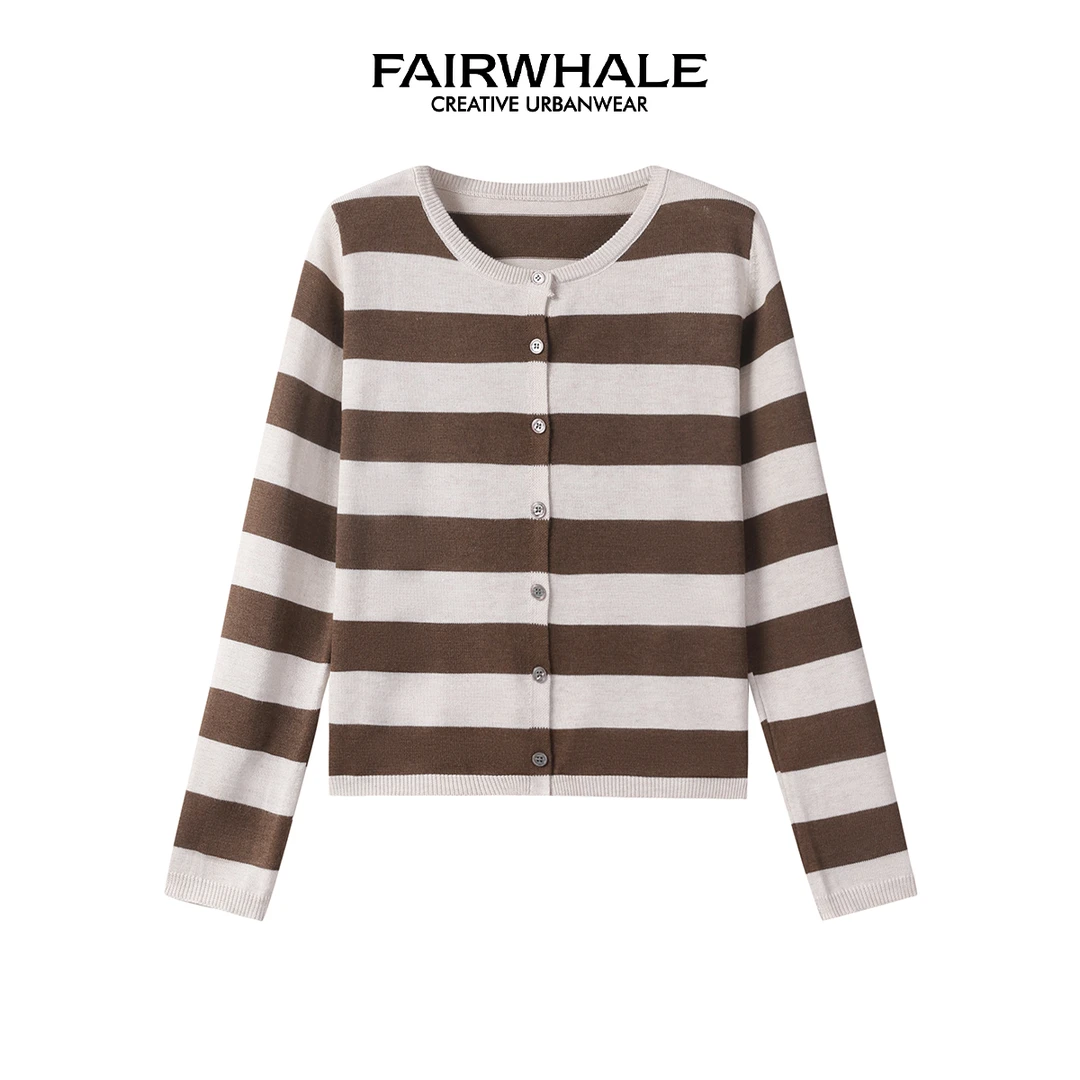 秋季新款2024休闲时尚条纹圆领针织衫F43004A035