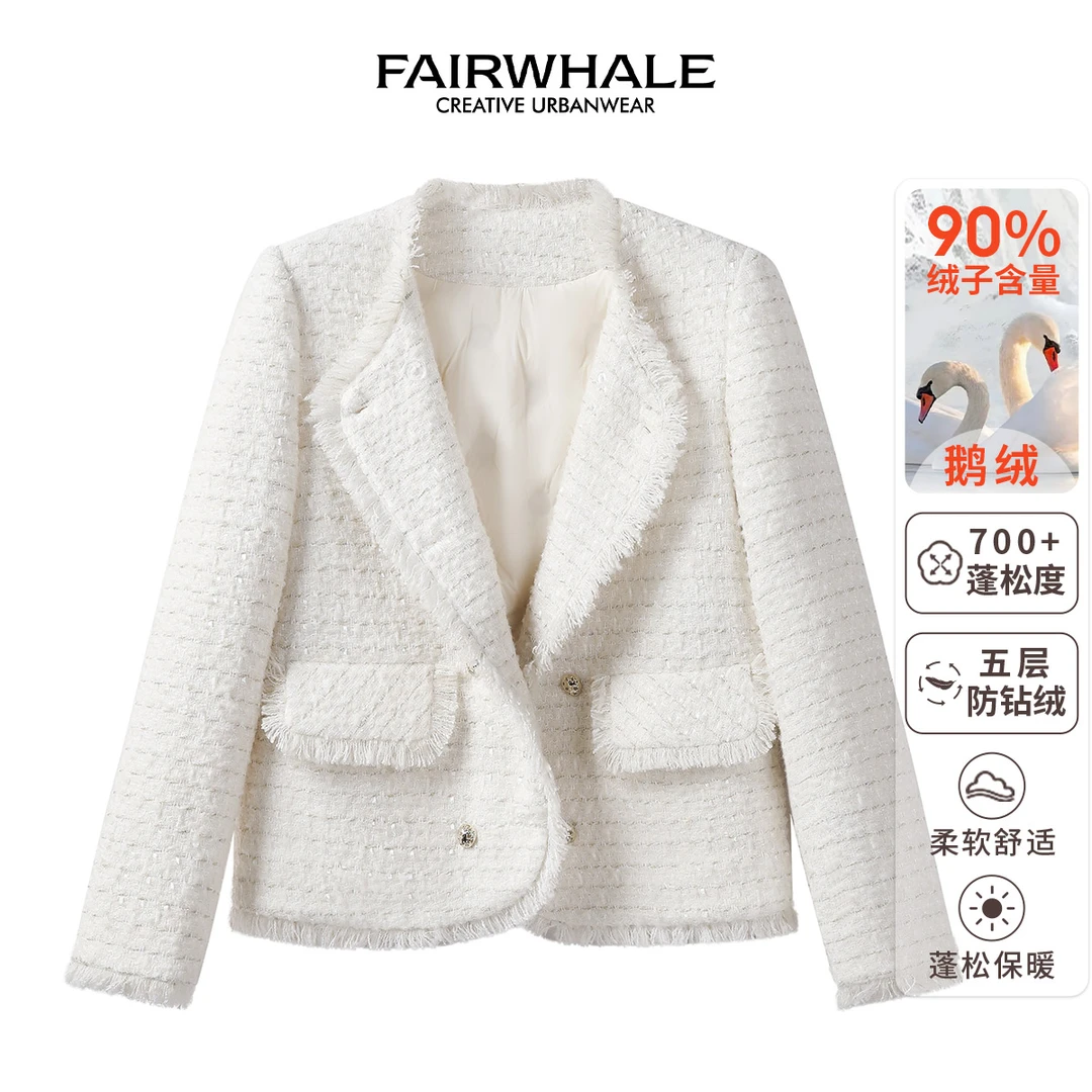 马克华菲女装90鹅绒小香风法式宽松外套F34010A044 JJ