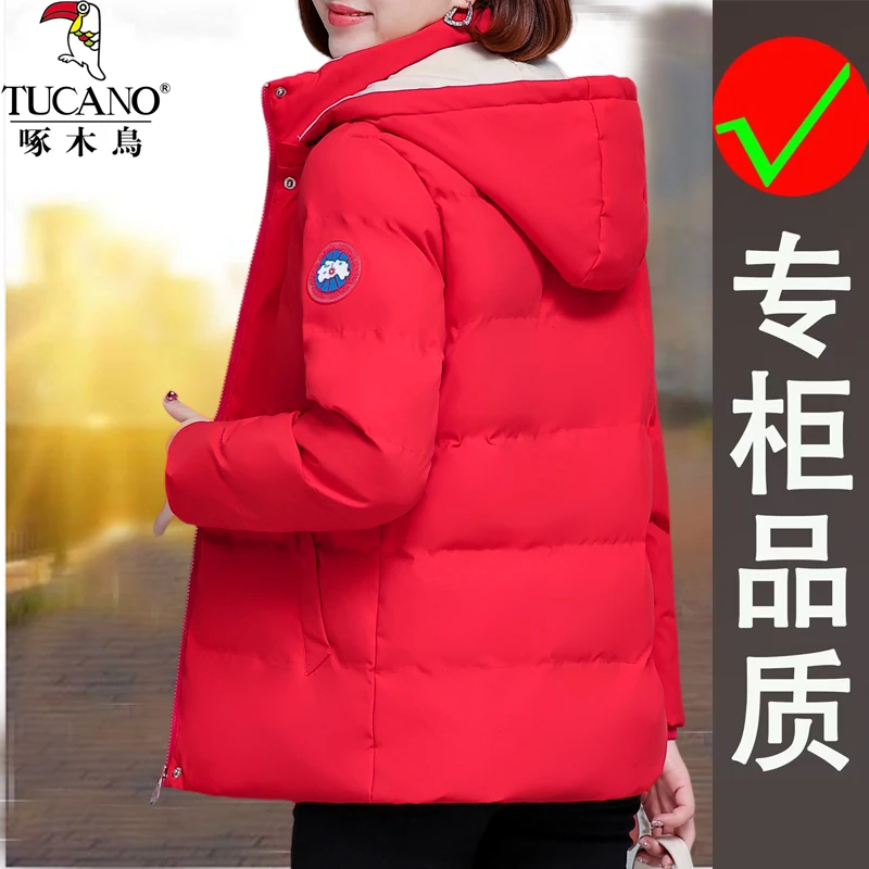 啄木鸟韩版潮流红色棉服减龄棉衣外套女2023冬季新款加厚保暖棉袄