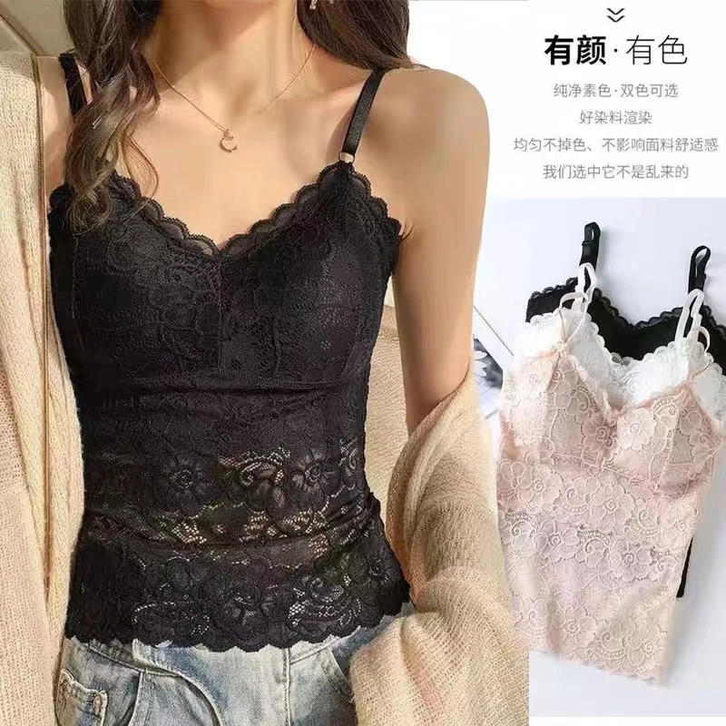 蕾丝吊带背心抹胸式美背2024黑色性感防走光裹胸抹胸乳胶内衣女