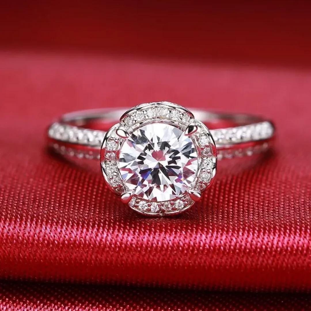 925银莫桑石银制品 【手捧花】正品D色莫桑培育婚戒定制戒指结婚