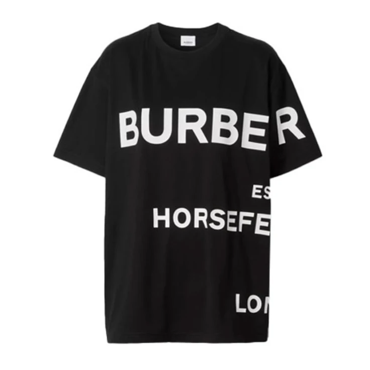 全新未使用 BURBERRY/博柏利 Horseferry系列宽松字母T恤男款黑色