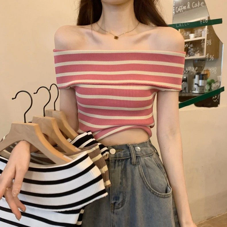 老钱风松弛感女装贵气色条纹上衣女新款辣妹复古夏季修身轻熟通小