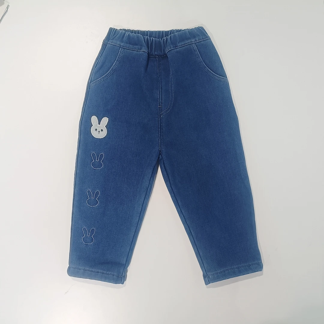 儿童裤子保暖女中小童萌萌兔加绒牛仔裤RD554
