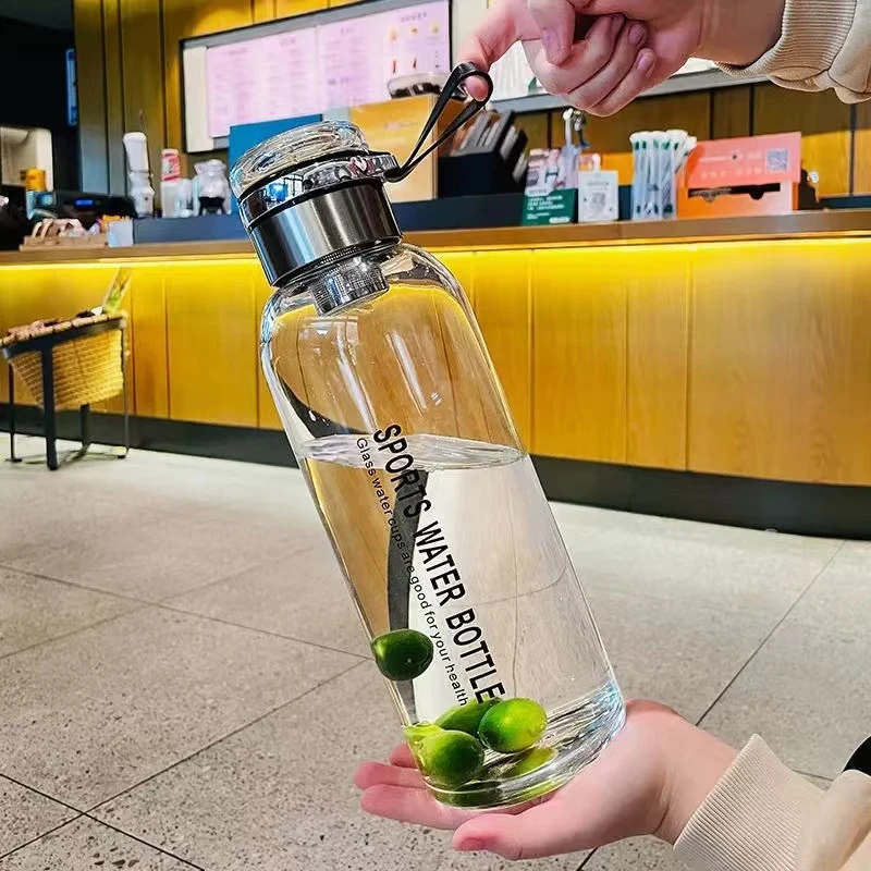 大容量透明玻璃杯耐热户外便携男女水杯泡茶简约创意代提手杯子