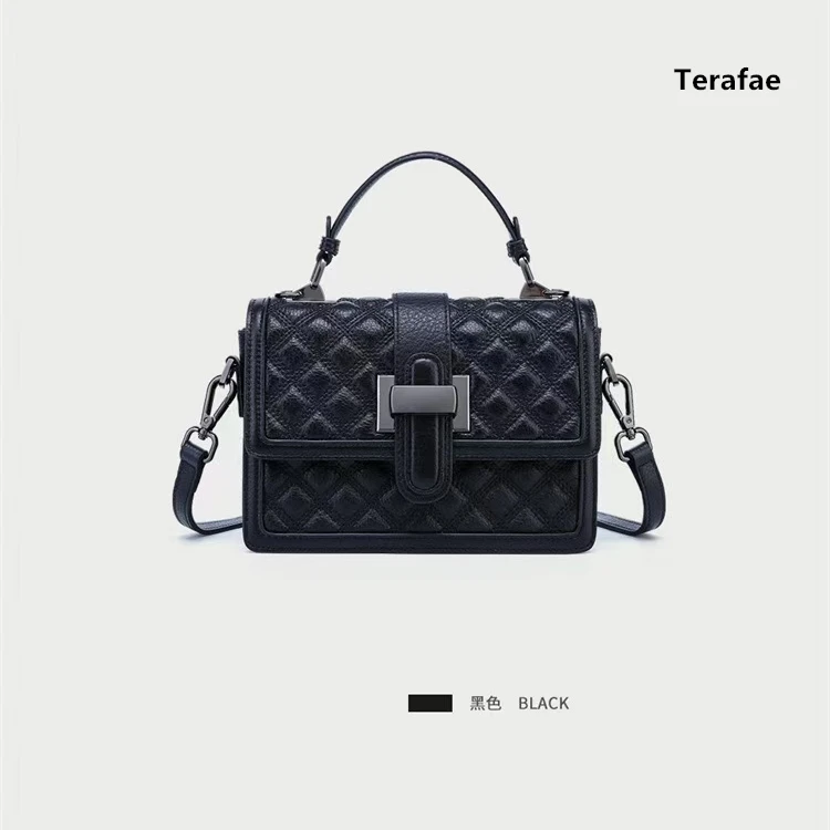 【一线品牌折扣】高级原单原货真牛皮单肩斜挎包菱格手提包小方包