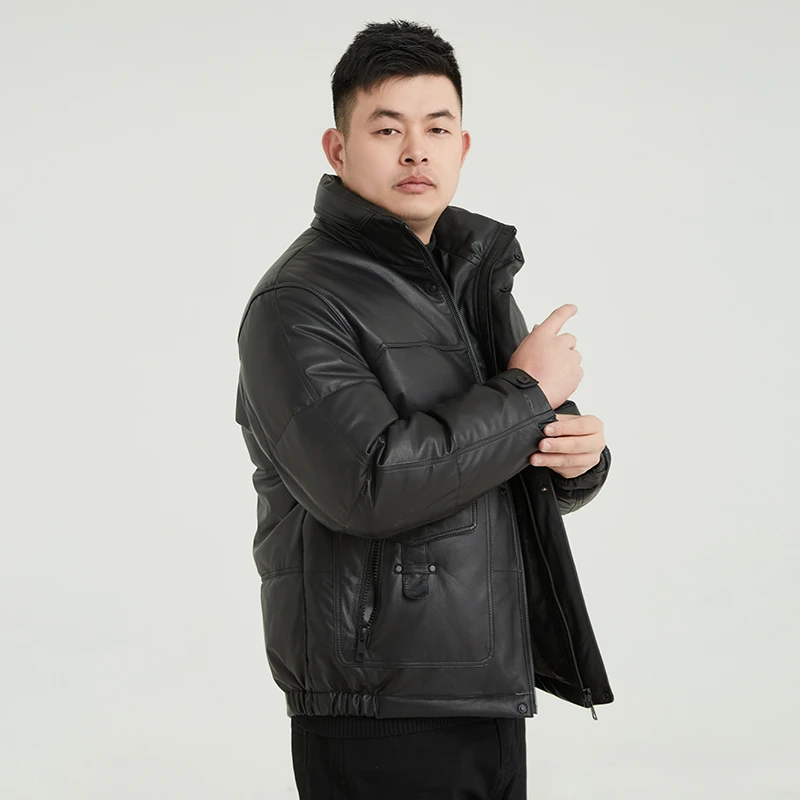 冬季立领潮流羽绒服男白鹅绒真皮皮衣小山羊皮加厚保暖外套休闲冬