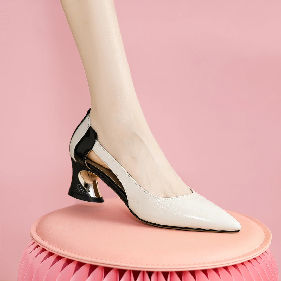 女鞋百搭通勤时尚软底尖头浅口中跟镂空透气单鞋x03-t166  0136