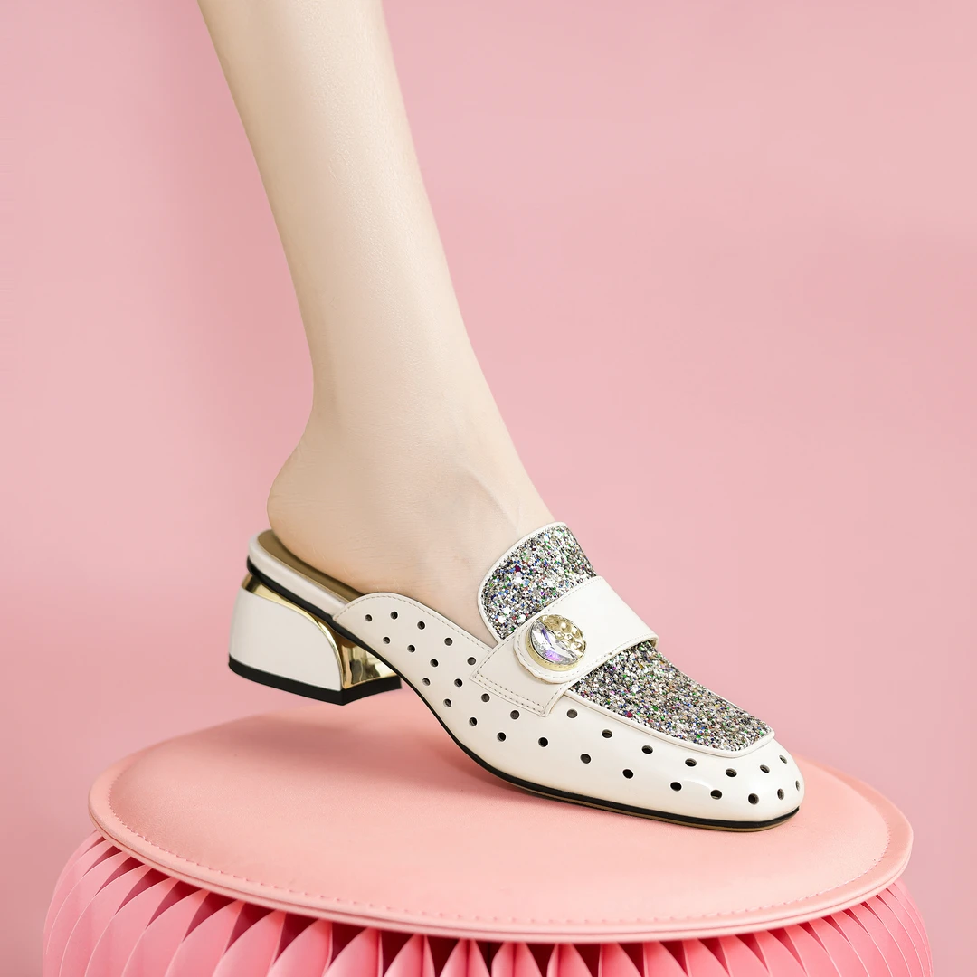 梵悦诗时尚日常百搭夏季透气春夏半拖方头通勤软底凉拖  x09-t167