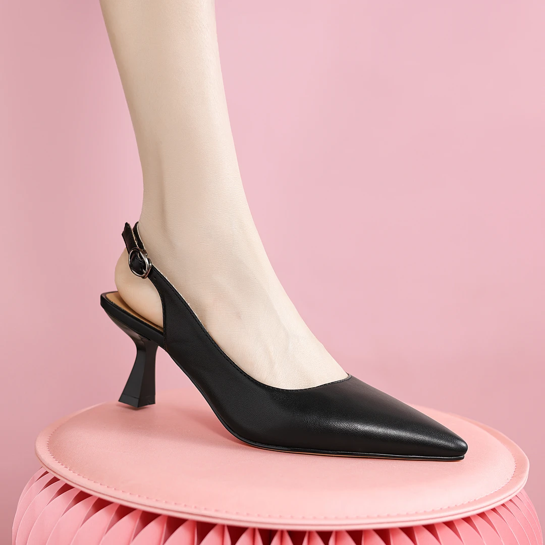 2025新款百搭舒适女鞋单鞋凉鞋时尚真皮细跟高跟尖头跟鞋x607-1