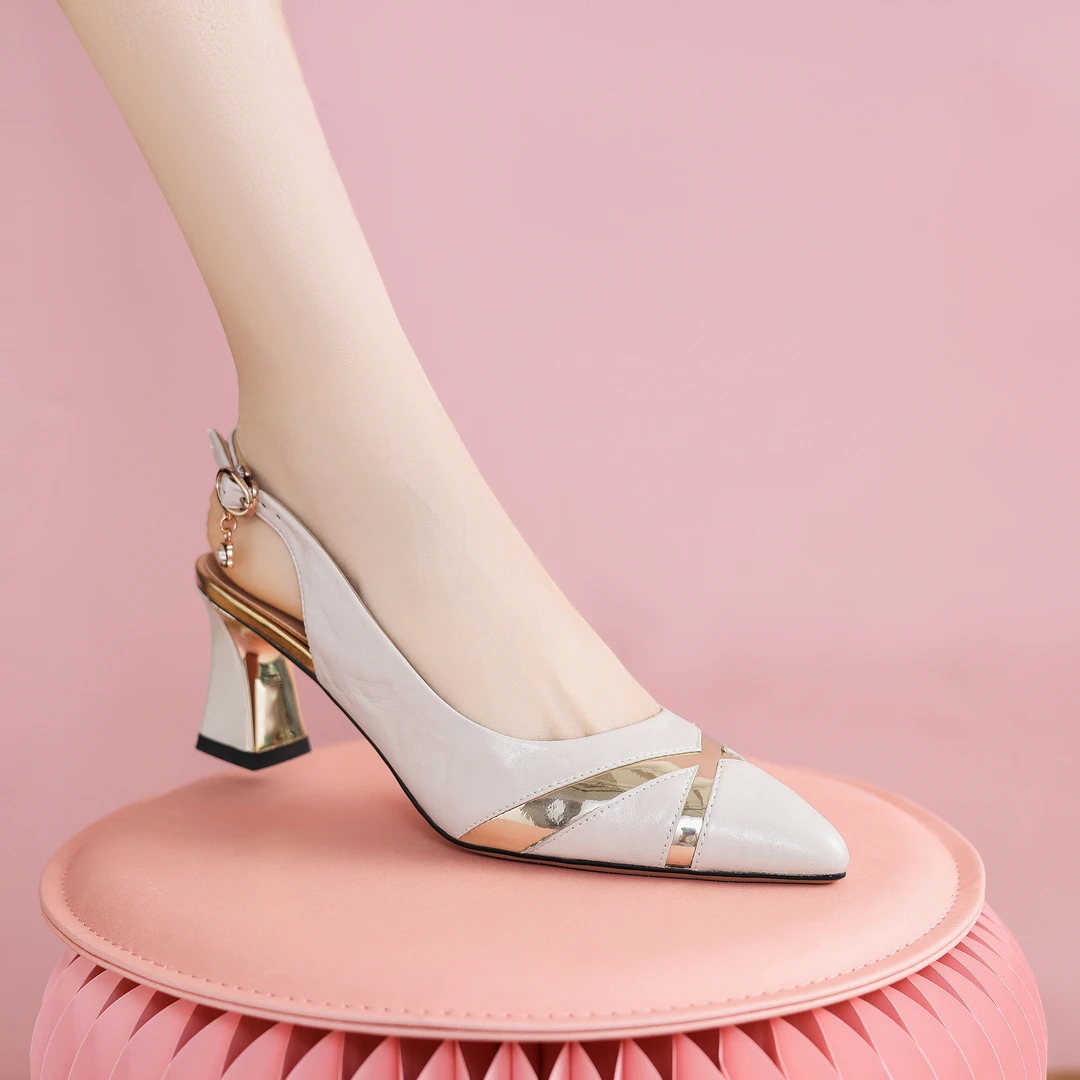 梵悦诗气质时尚百搭夏季粗跟法式浅口包头高跟尖头女跟鞋x15-t118