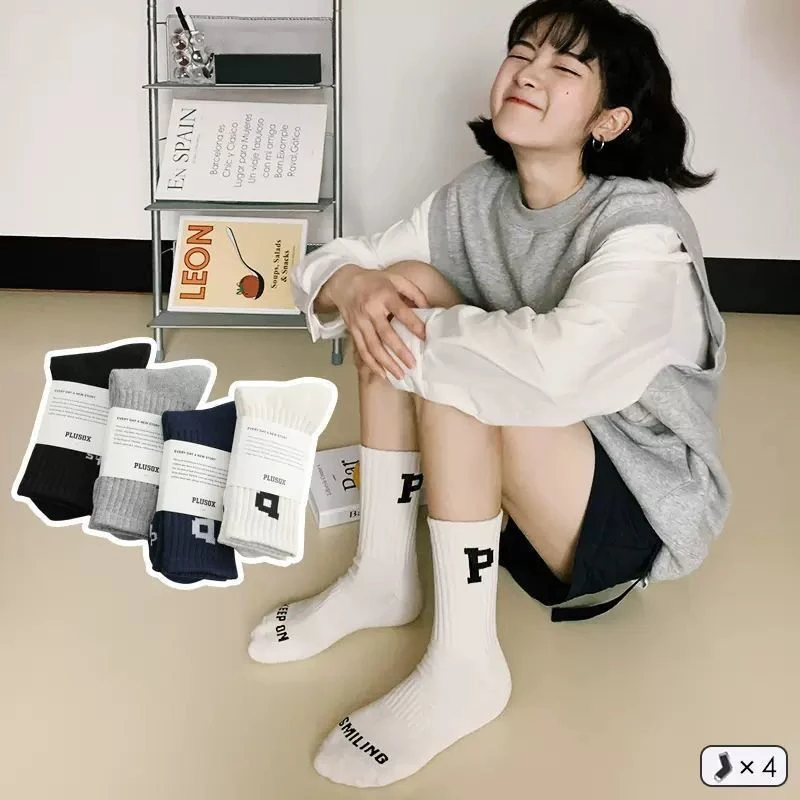 【春秋】秋季新款运动袜学院风袜子女袜P字母中筒袜休闲潮袜ins爆款