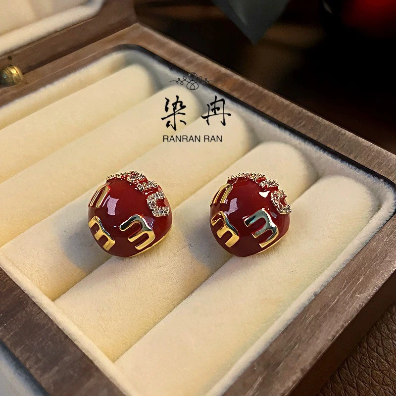 铜合金耳饰 【小M豆】缪家字母耳钉新款.小半球耳钉女高级秋冬A-093