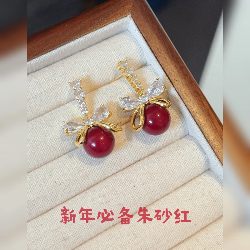 铜合金耳饰 【小步舞曲】气质轻奢时尚百搭复古红色法式精致