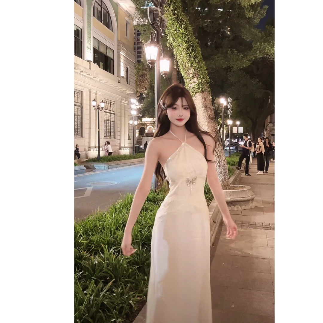 现货 妮妮（初恋小事 ）新款镶钻挂脖连衣裙（不可机洗）-SYBYX406890