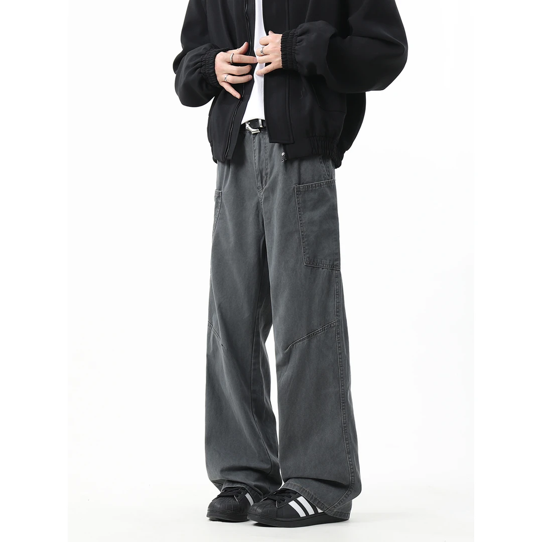 York Zoom秋季新品美式工装裤水洗做旧牛仔裤长裤百搭高街宽松