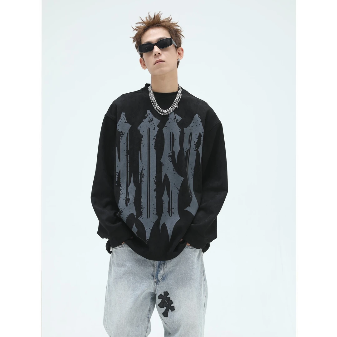 情侣风卫衣宽松高街印花圆领印花秋季秋季国潮潮流休闲长袖上衣