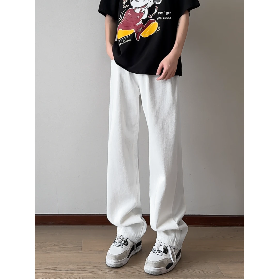 York Zoom秋季高克重纯色白色美式牛仔裤ins长裤复古百搭垂感宽松