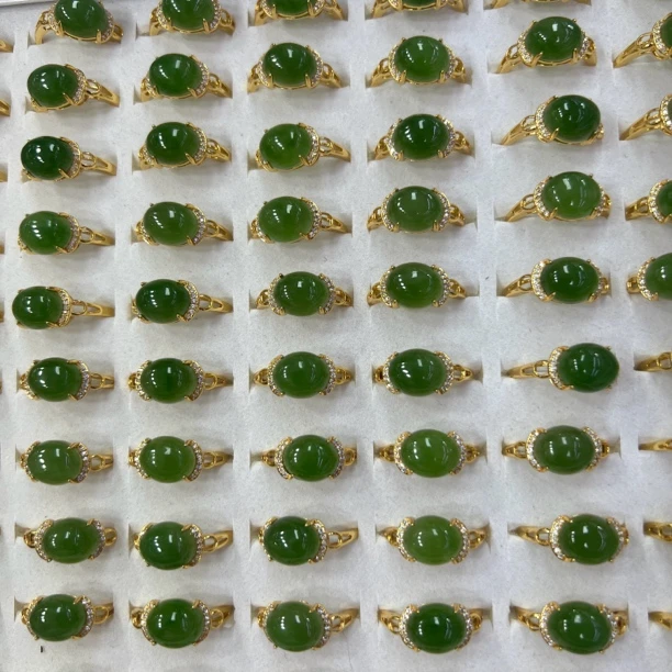 天然和田玉俄罗斯碧玉戒指拍一发一