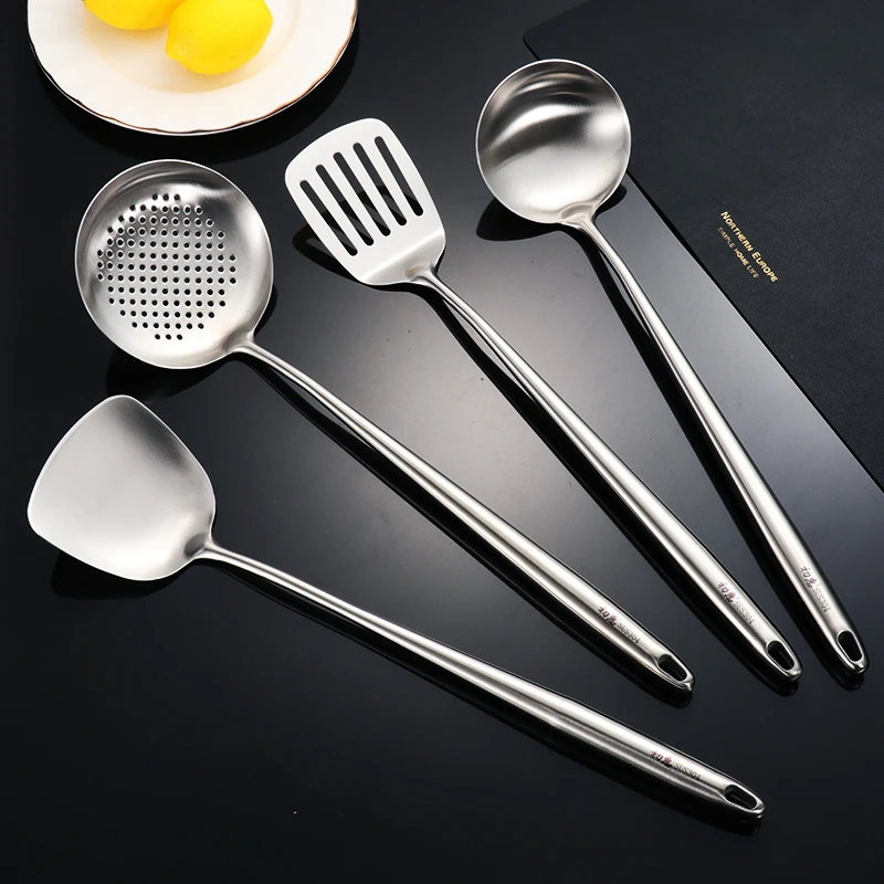 304不锈钢加长防烫炒菜锅铲勺子厨师铲炒勺家用烫防油溅烹饪套装