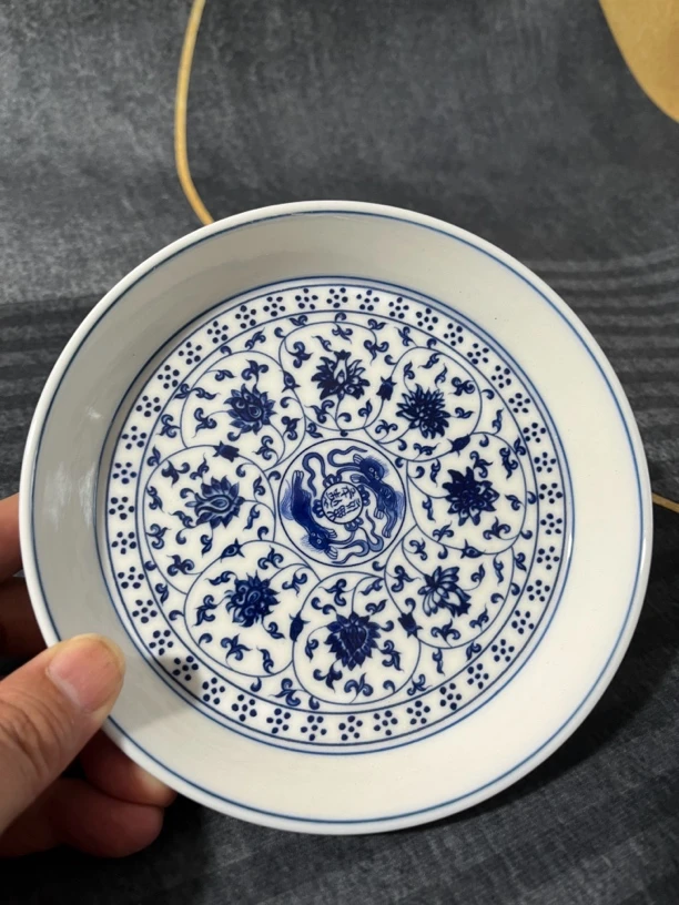 青花缠枝莲纹壶承复古家用陶瓷托盘