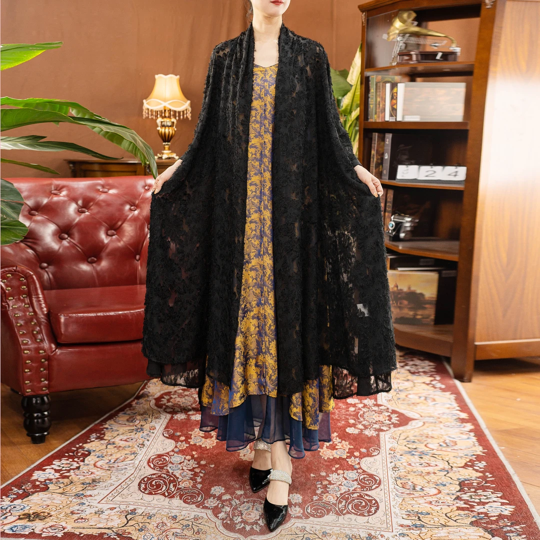 绪调秋冬抗皱镂空慵懒风开衫风衣外套XD8805