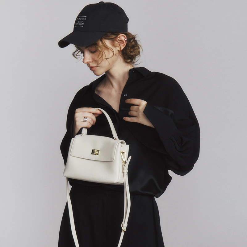 avalea葳里 金扣牛皮镇店款小号 百搭单肩手提包新款斜挎女包F163