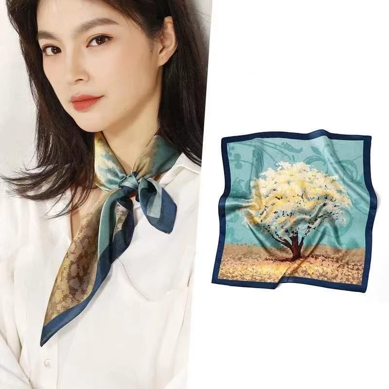 绿色春秋时尚百搭女士70×70丝巾