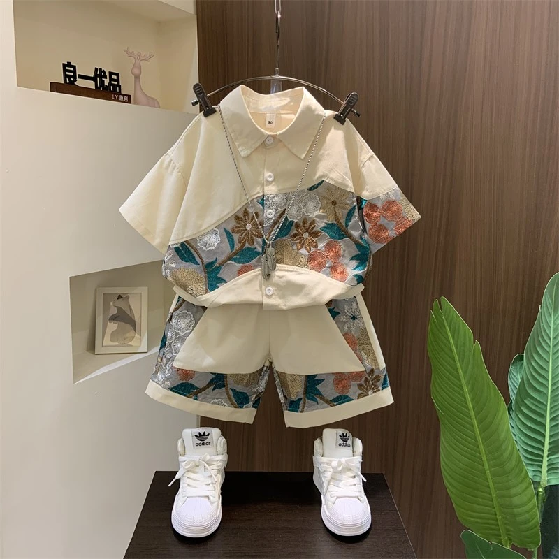 男童夏装短袖衬衫套装2025新款儿童夏季潮酷宝宝痞帅薄款休闲衣服