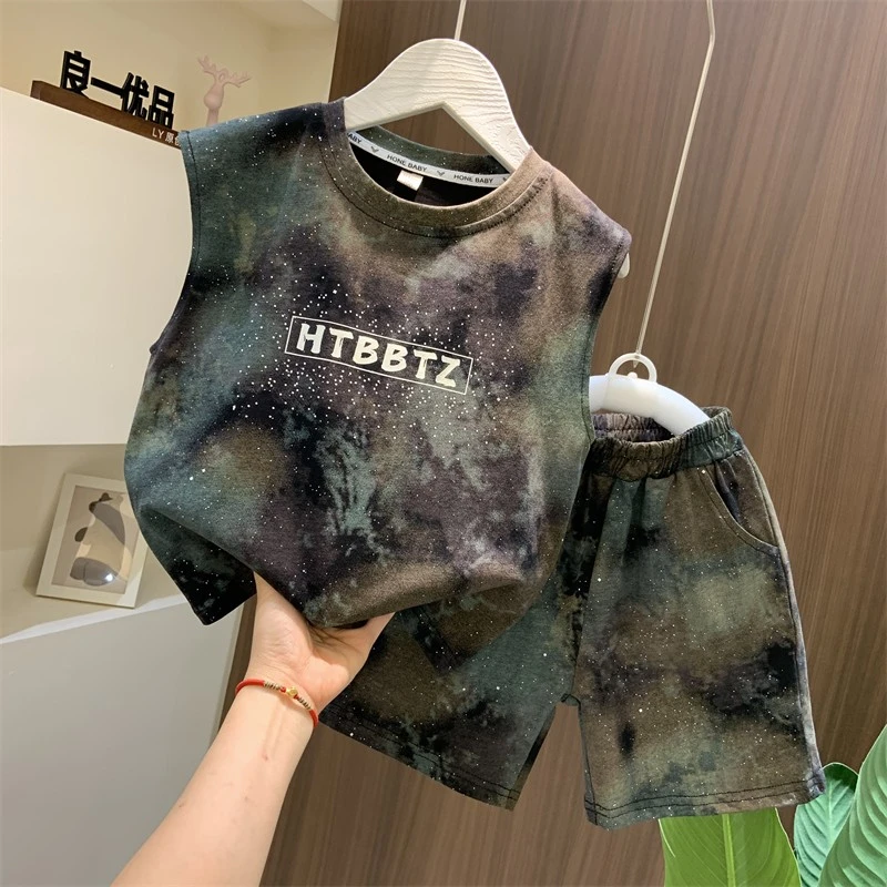 男童背心套装2025新款宝宝夏季透气薄款无袖衣服潮酷儿童夏装衣服