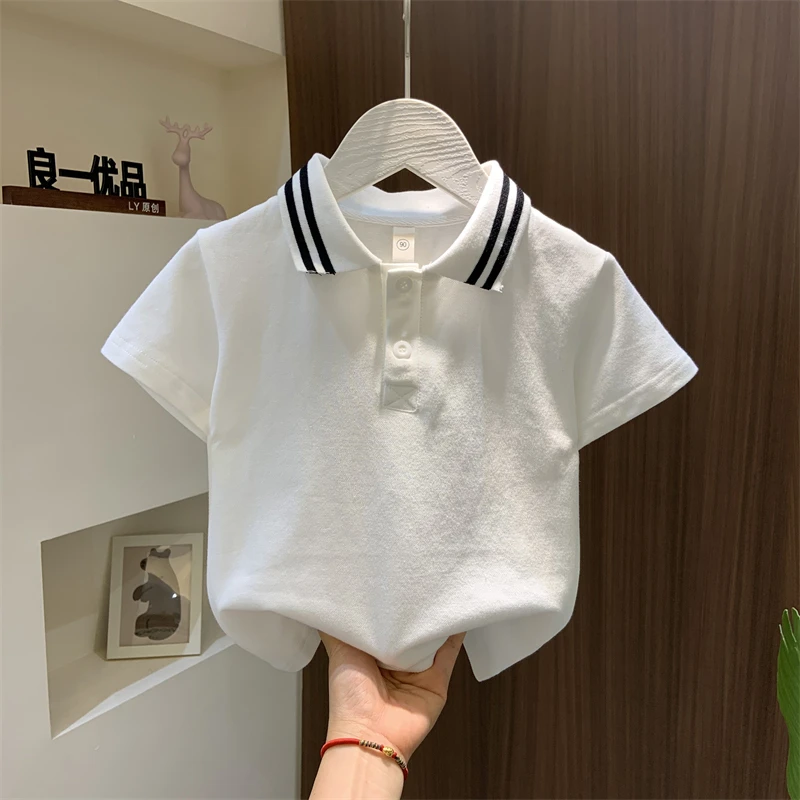 男童短袖t恤2025新款洋气中大童polo衫儿童3男孩运动夏装纯色衣服