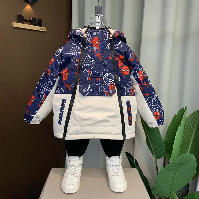 儿童蜘蛛侠羽绒服男童冬季加厚2023新款痞帅宝宝加厚90白鸭绒棉服